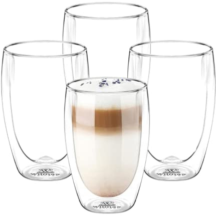 Wilmax England Thermogläser Doppelwandige Gläser Latte Macchiato Cappuccino Tassen Trinkgläser Kaffeegläser Eiskaffee Tasse Wassergläser 400 ml 4er-Set