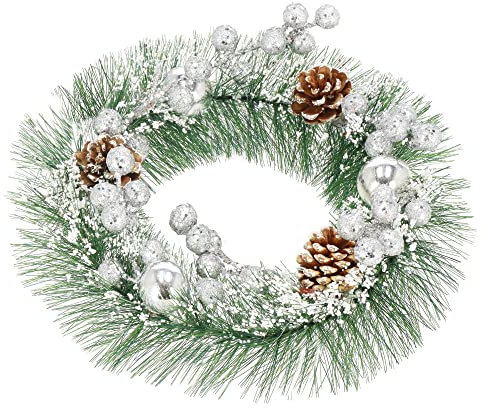 SPRINGOS Weihnachtskranz 24 cm Türdekoration Kranz aus Kunststoff mit echten Tannenzapfen und künstlichem Schnee