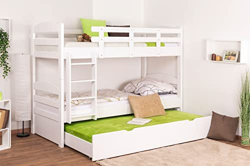 Stockbett für Erwachsene Easy Premium Line K21/h inkl. Liegeplatz und 2 Abdeckblenden, Kopf- und Fußteil gerundet, Buche Vollholz massiv Weiß - Liegefläche: 90 x 200 cm, teilbar