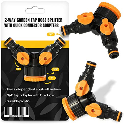 2-Wege Wasserhahn Verteiler Adapter Absperrhähnen Schlauchkupplung Y-Verteiler Wasserverteiler Zu Gartenschlauch Gartenventil Bewässerung Gartenzubehör T-Stück 3/4''-Hahnadapter mit 1''-Reduzierstück
