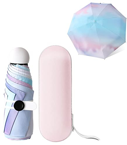 Reise Regenschirm,Taschenschirm,Kompakter Regenschirm Winddicht Stark,8 Rippen Faltbarer Mini Regenschirm mit Kapselhülle,Sonne UV Schutz Regenschirm,Regenbogen Regenschirm Sturmfest für Herren Damen
