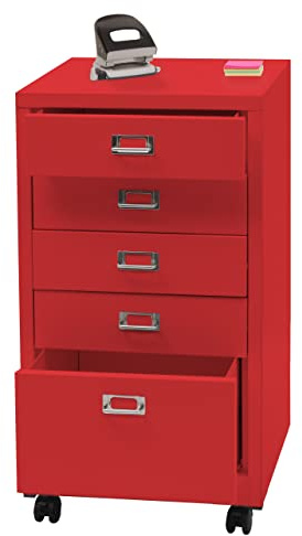 Rollcontainer HWC-L49, Schubladenschrank Stahlschrank Aktenschrank, Metall 75x40x41cm 5 Schubladen - rot