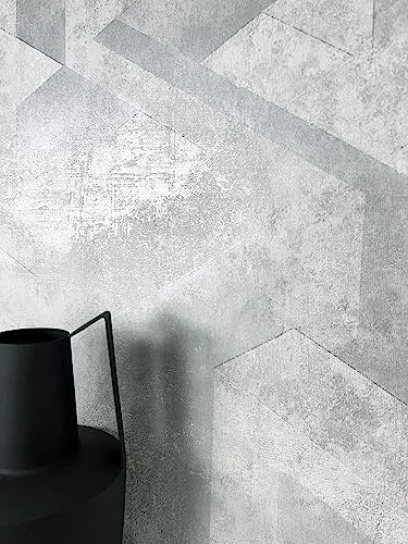 Newroom Vliestapete Grau Betonoptik Industrial Mustertapete | Metallic-Schimmer changierend, verwitterter Sichtbeton geometrische Flächen, Betontapete Wandtapete Loft, Wohnzimmer Flur