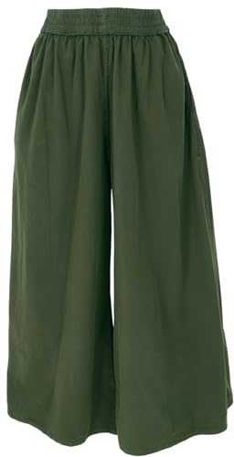 GURU SHOP Bequeme Palazzohose, Weite Marlenehose, Boho Schlaghose, Hosenrock - Olivgrün, Damen, Size:L