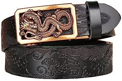xichuangyuXCY Cintura in pelle da uomo Retro Style Dragon Pattern Dragon Buckle Casual Business Belt 125cm