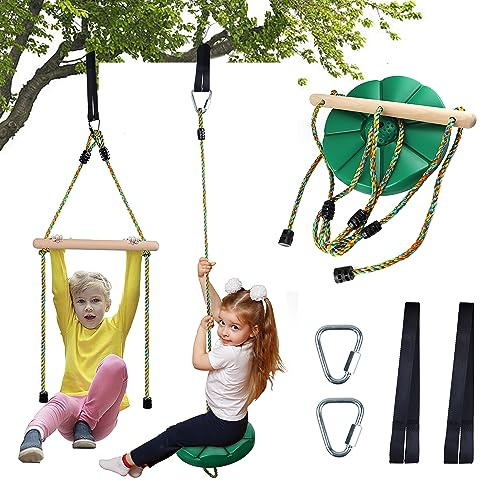 Swing for Kids Disc Swing Tree Swing Set Accessories Rope Swing Adjustable Swing Set with Monkey Bars 1 Carabiner 2 Added Hanging Straps, 3 in 1 Heavy Duty Swingset for Zipline Outdoor Backyard