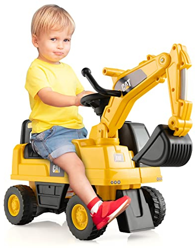 GYMAX Escavatore da Sedile per Bambini, Escavatore Cavalcabile con Pala Regolabile, clacson e Spazio di Archiviazione, Veicolo Cavalcabile per Bambini 1-3 Anni