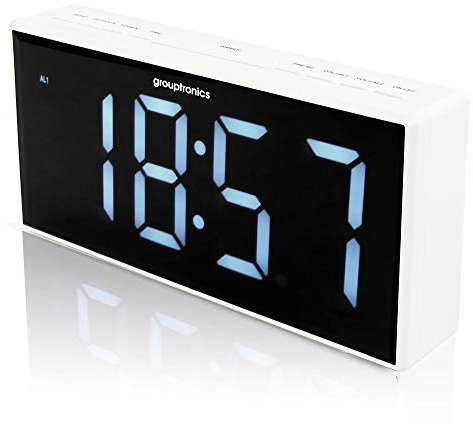 Grouptronics Digital Alarm Clock - Large 9 inch LED Display, Dual Alarm, Dimmable 5-Level Brightness, Digital Clock Mains Powered, Battery Backup, FM Radio, Bedside Clock GTCR-T1M Mk2