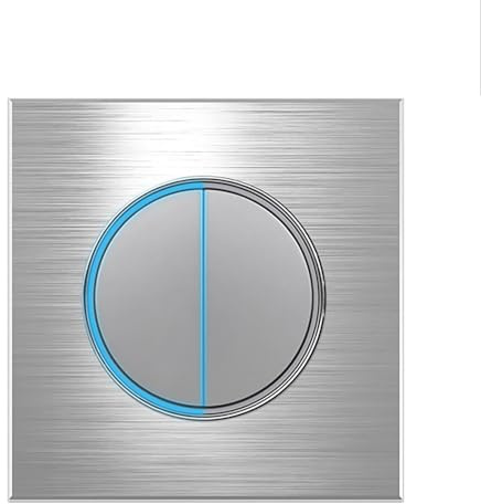 Interruptor de luz de pared con botón pulsador de 2 vías, indicador LED de luz de paso de vidrio (aluminio gris, 2 bandas, 2 vías)
