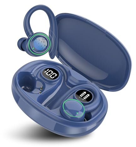 PEFUPEW Cuffie Bluetooth Sport, Auricolari 5.3 con 4 HD Mic, 48 Ore Cuffie Wireless In Ear con ENC Cancellazione Rumore, IP7 Impermeabili Cuffiette Bluetooth, Cuffie Senza Fili con Ganci, Blu(2024)
