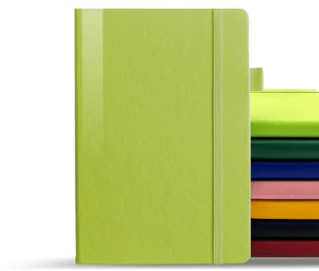 DynamiX Luxuriöses A5 Notizbuch，Veganleder-Hardcover,100 g/m² Papier, Stifthalter, Gummiband. Ideal für Kreativität und tägliche Notizen.Grasgrün.