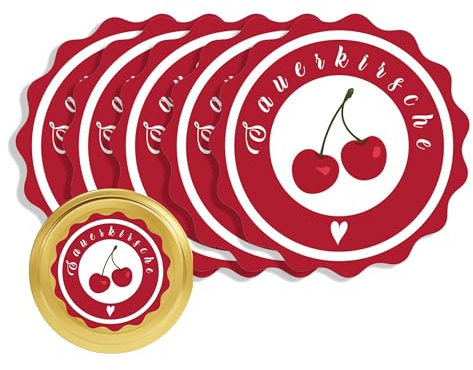 Apoidea – Marmeladen Etiketten selbstklebend 36 Stück/hochwertige Etiketten für Marmeladengläser/Aufkleber Marmeladengläser/Runde Etiketten selbstklebend Marmelade - Sauerkirsch