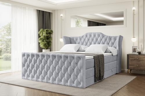 ALTDECOR Boxbett H3 H4 Matratze Vila-Z King - 180x200 - Grau | Lattenrost, Topper, Boxspringbett mit Bettkasten, Bett mit Stauraum, Doppelbett, Polsterbett