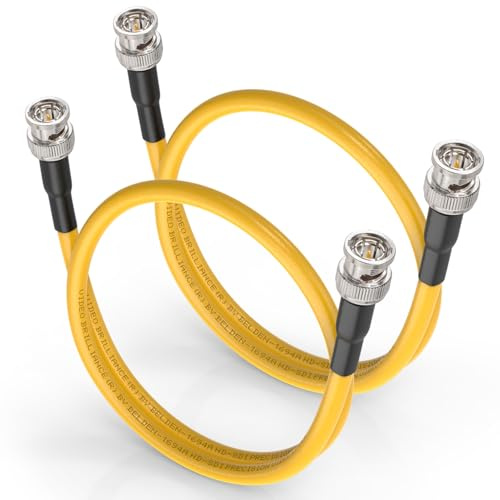 Superbat Cavo SDI 3G/6G/12G BNC 75 Ohm Maschio a Maschio Belden 1694A 60cm | Doppia Schermatura, Placcato Oro, 18AWG, 4K UHD/8K, 2 Pezzi, Giallo, per Blackmagic, Telecamere, Convertitori, Monitor, CCTV