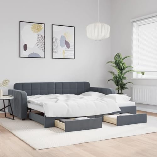 Sufrk Tagesbett Ausziehbar mit Schubladen Tagesbett Ausziehbar Bett Mit Schubladen Bett Sofabett Tagesbett Dunkelgrau 90x200 cm Samt - 3196978