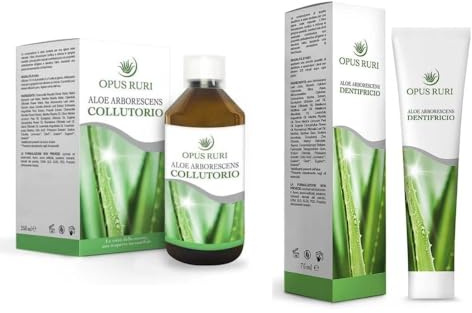 OPUS RURI Set Dentifricio Senza Fluoro Naturale Aloe Arborescens 75 ml + Collutorio 250 ml - Igiene Orale Completa e Freschezza - Con Oli Essenziali e Ingredienti Naturali