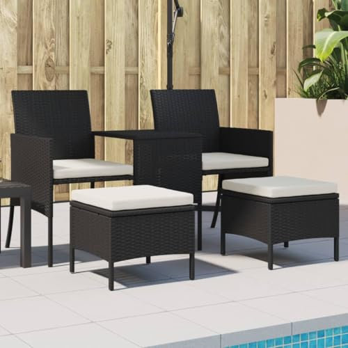 Xichuzi Gartensofa 2-Sitzer mit Tisch und Hockern Schwarz Poly Rattan, Lounge Sofa Outdoor, Garten Loungemöbel, Gartensofa, Gartenlounge - 317626