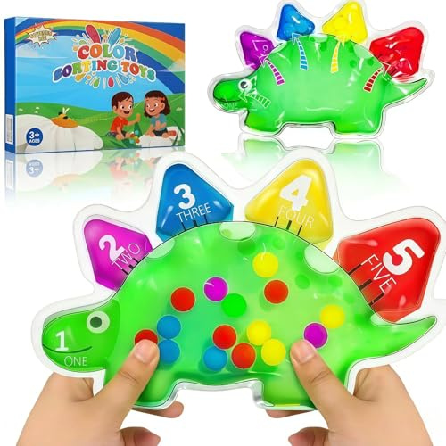 JoyLife Jouet Sensoriel Anti Stress pour Enfants,Jouet Montessori de Tri des Couleurs,Jeu Éducatifs de Correspondance des Couleurs Jouet de Voyage pour Préscolaire Tout-Petits 3 4 5 Ans (Dinosaur)