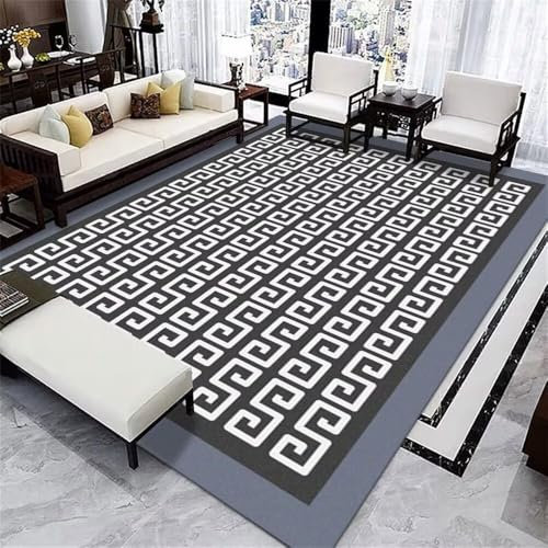 RUGMRZ Aesthetic Teppich Wohnzimmer 130x190CM Wohnzimmerteppich Klein grau schwarz Blauer, schmutzabweisender, langlebiger mit modernem geometrischem Muster