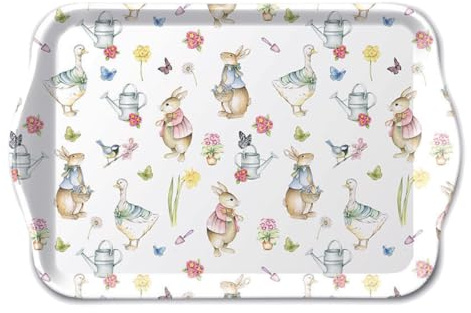 Ambiente kleines Tablett Dekotablett 13 x 21 cm Melamin Ostern Osterhasen Garten/Pastellfarben Serie Easter Garden