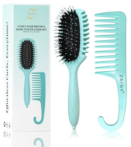 ZAINY Curl Defining Brush 2PC Set, Wide Tooth Comb for Curls, Curly Hair Brush for Women, Wet Detangler Wavy Hairbrush & Shower Detangling Curl Comb & Define Curl Brush for Kids, Girls, Toddlers & Men