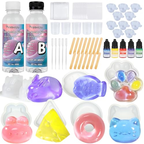 Taba DIY Clear Squishy Kit mit 7 Formen, 400 ml, 1:1 AB, transparentes Silikongel für Squishies
