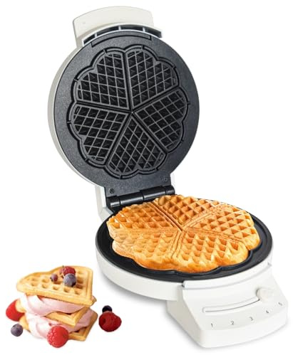 Electric Heart-shape Waffle Maker: 5-Temp Control & Fast Heating - White Round Shape with Non-Stick Scratch-Resistant Coating for Belgian Waffles （Single-plate）