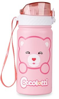 Colourbook Borraccia Termica Bambini 400 Ml, Acciaio Inox Doppia Parete, Beccuccio Silicone, Anti Perdita, Facile Da Aprire, Per Scuola Asilo Tempo Libero, Con Gancio Trasporto, Classic Rosa