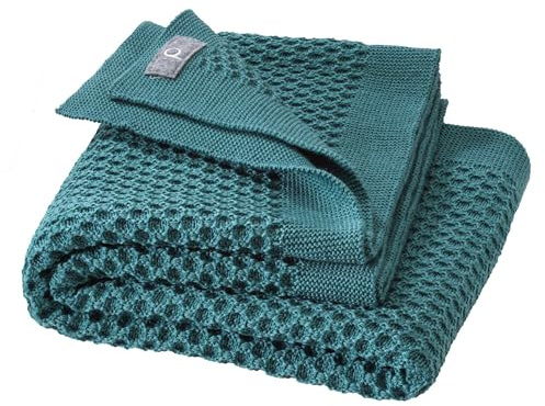 WABEN-STRICKDECKE Baby & Kinder - 100% Bio-Merino - kuschelig weich & warm - 80 x 100 cm - nachhaltig & fair - im schönen Wabenstrickmuster, Made in Germany | Eukalyptus