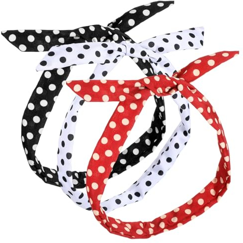 Guduling 3 stycken rockabilly bandana dam, rockabilly hårband röd, polka prickar hårband, 90-tals 50-tals hårband, pannband med tråd för fester, fester, vardagskläder (svart, vit, röd)