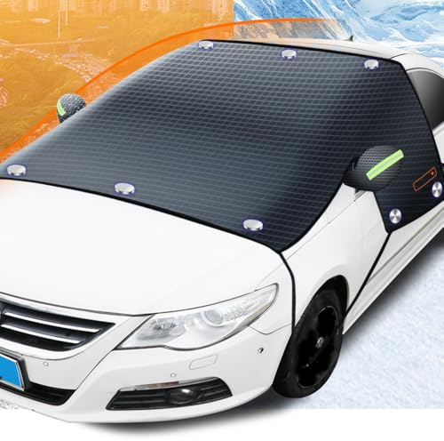 Dhqkqg Car Windscreen Cover, Enlarged Car Windshield Cover, Frost Guard with 10 Magnetic, Windscreen Frost Protector with Side Wing Mirror Covers, Snow Ice UV Dust Resistent, for Large and Small Cars