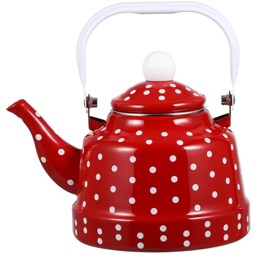 IMIKEYA Bollitore per Tè Smaltato 1.7l in Smalto Rosso, Pratico dal Design Retrò, Adatto a Fornelli a Induzione per Preparare Tè e Infusi