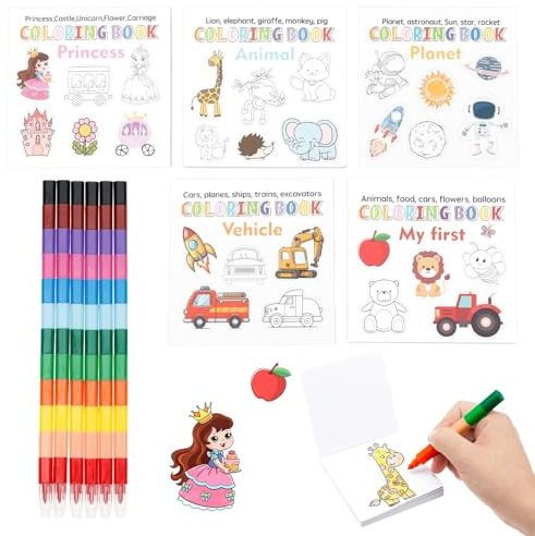 5pcs Mini Malbücher für Kinder mit 6 Stapelbleistift Tragbares Kleine Malbuch Taschenmalbuch Mini Malbuch Set ab 3 4 5 6 Jahren für Mitgebsel Kindergeburtstag Gastgeschenke