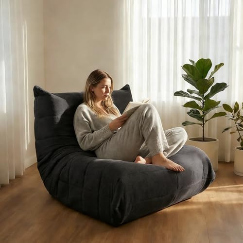 Yeecle Relax Loungebag sittsäck XXL för gosig hörna, saccosäck vuxna fluffig golvfåtölj, golvstol, lounge, soffa med minnesskum för vardagsrum, sovrum (mörkgrå)