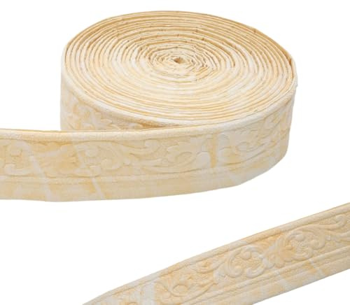 RANJIMA Bordüre Selbstklebend, 10M Wasserdicht Bordüre 3D Zierleisten Selbstklebend Wasserdicht Spitzenmuster Tapetenbordüre für Flur Decke Ecke Linie Wandkante Heimdekoration, Gelblich-weiß