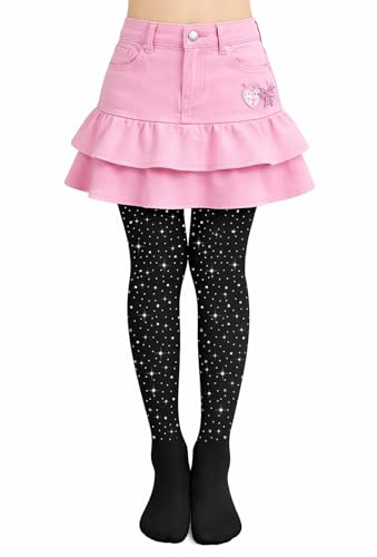 Zidoley Collant da bambina 60 denari semi-opachi con strass scintillanti, leggings termici foderati per bambine (IT, Età, 8 anni, 10 anni, Regular, Black)