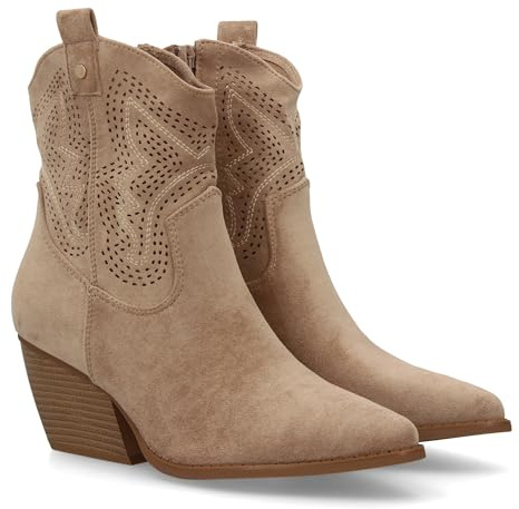 shoes&blues.es 101370 Botin de Mujer de inspiracion Cowboy, Diseno Moderno con calados, Tacon Ancho Comodo. Cierre de Cremallera. Un Modelo Comodo y Ligero paraprimavera Verano. Kaki Talla 38