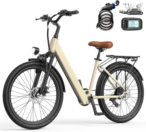 Eleglide E-Bike 24 mit 7-Gang Schaltung 250W Motor 13Ah Akku Höchstgeschwindigkeit 25km/h Hochkohlenstoffstahlrahmen City Elektrofahrrad, LCD Display 24 E-Bike für Erwachsene