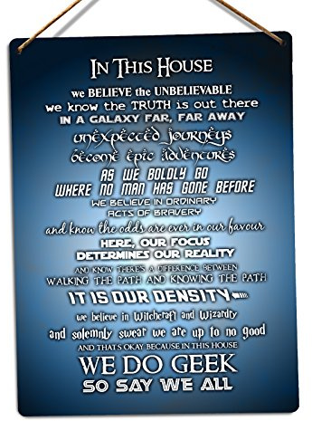In This House We Do Geek (Blue) – Twine - Metal Wall Sign Plaque Art Inspirational