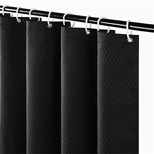 Furlinic Duschdraperi för hörnDusch och Litet Badkar Badridåtextil av Polyestertyg Formbeständig Vattenavvisande Tvättbar Svart 180x210 Våfflor med 12 Duschringar.