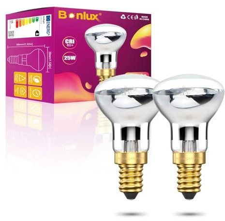 Bonlux 2X R39 E14 Reflector Bulbs Spot Lights Dimmable Lava Lamp 25W Super Bright Small Edison Screw Base SES Energy Saving Light Bulbs Warm White 2400-2600K 360 Degree Wide Beam Angle 240V