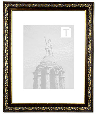 Barock Bilderrahmen Sortiment 30 x 40 cm florale Verzierung 40x30 cm hier Verenice Dunkelbraun Gold mit Kunststoffglas Antireflex 2mm