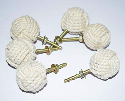 Weiße Baumwollseil-Türknäufe/Seilknoten, Schubladengriffe und Knäufe/Zieh- und Druckgriff für Schränke, Kleiderschränke, nautische Hardware-Dekoration, 58 mm, 6 Stück