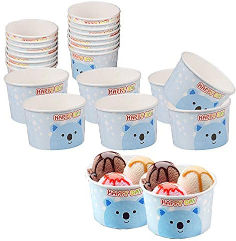 Coppe Gelato Carta Pezzi di Carta da Dessert gelato Coppette di Cartone Coppette Gelato da Dessert Ciotole per Gelati Dolci Snack Festa di Compleanno per Bambini Picnic 100Pezzi 120ml Blu e bianco