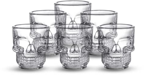 Hostelnovo - Confezione da 6 bicchierini, design teschio, realizzati in vetro resistente, ideali per occasioni speciali, per liquore, 50 ml