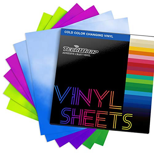 TECKWRAP Kaltempfindliche Farbwechsel-Vinylfolie für Bastelschneider, selbstklebend, permanente Vinyl-Folien, glänzend weiß, rosa, gelb, 30,5 x 30,5 cm, 6 Bögen pro Packung