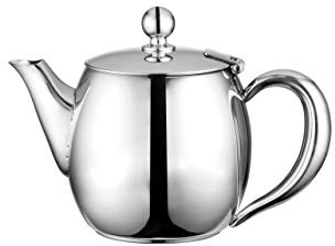 Café Olé Buxton Teapot, 15oz (430ml) 18/10 Stainless Steel Tea Pot with Stay-Cool Handles, Spill-Free Spout, Mirror Polished Finish, High Gloss Polish