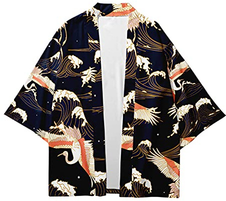 Camicia Kimono T Shirt Uomo Maniche 3/4 Cardigan Giacca Top Casual Camicetta Vintage Elegante Estiva Coppia