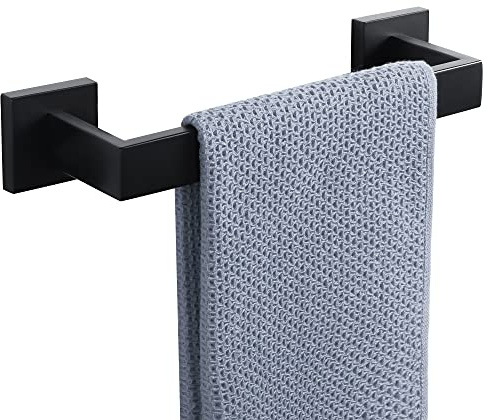 SAYAYO Towel Rail Wall Mounted Bathroom Towel Holder 30CM, Black | Single Towel Bar Square Base, SUS304 Stainless Steel Waterproof & Rustproof