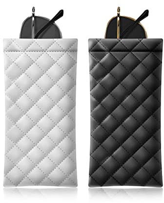 COMF-PRO Squeeze Top Sunglass Pouch - Portable Sunglass Organizer Pouch Bags Soft PU Leather Glasses 2 Pack